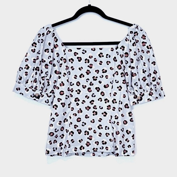 NWT Ann Taylor Leopard Print Blue Square Neck Puff sleeve Top XS - Picture 4 of 7